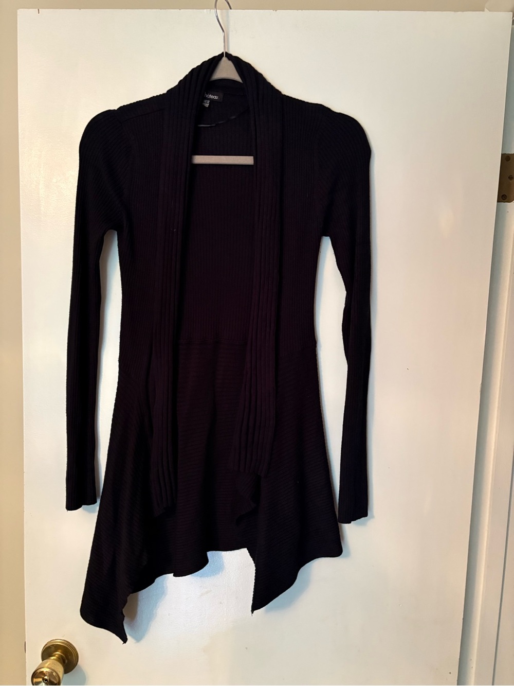 Le Château Black Ribbed Open-Front Waterfall Cardigan - Size XXS/XS
